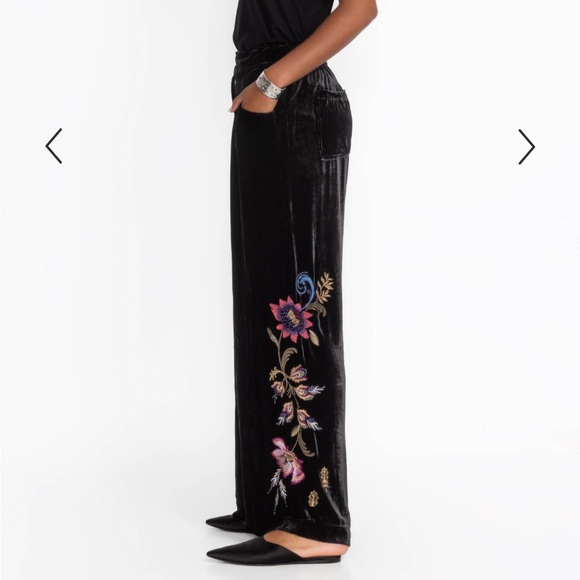 Johnny Was Pants - JOHNNY WAS Steffania Black Velvet Wide Leg Pleat Trouser--L